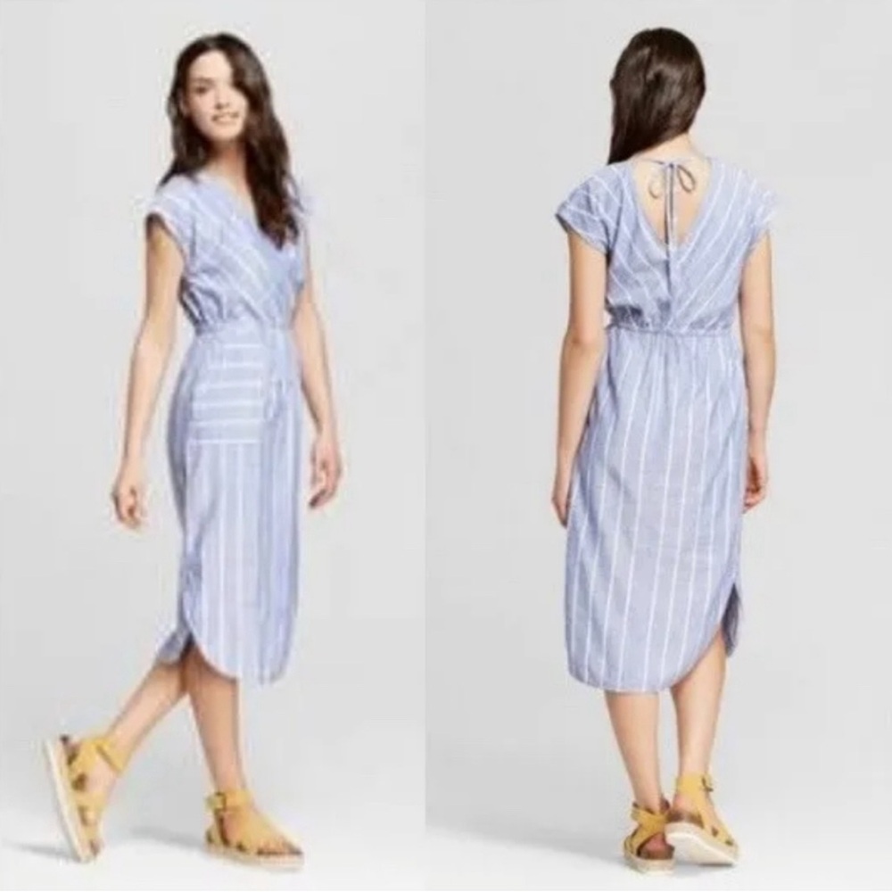 UNIVERSAL THREAD STRIPED MIDI SHIRT DRESS COASTAL STYLE